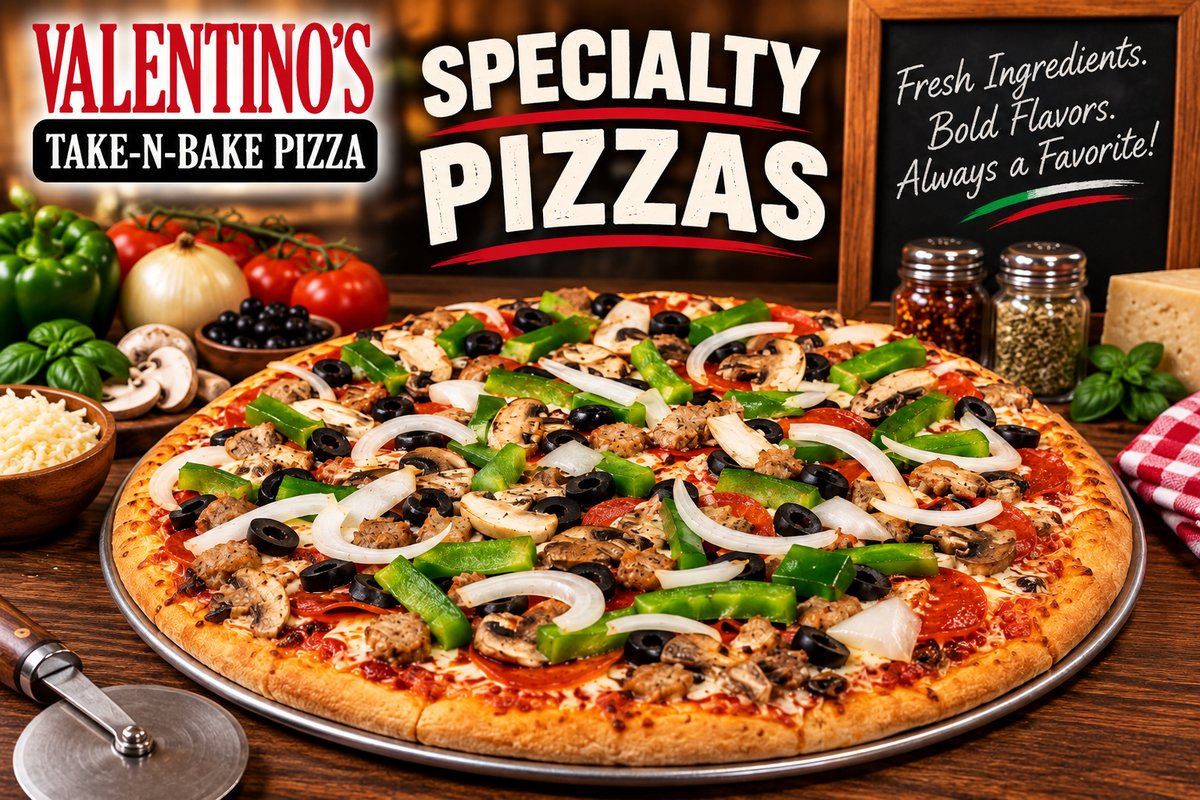 Specialty cooked pizza fresh out of the oven