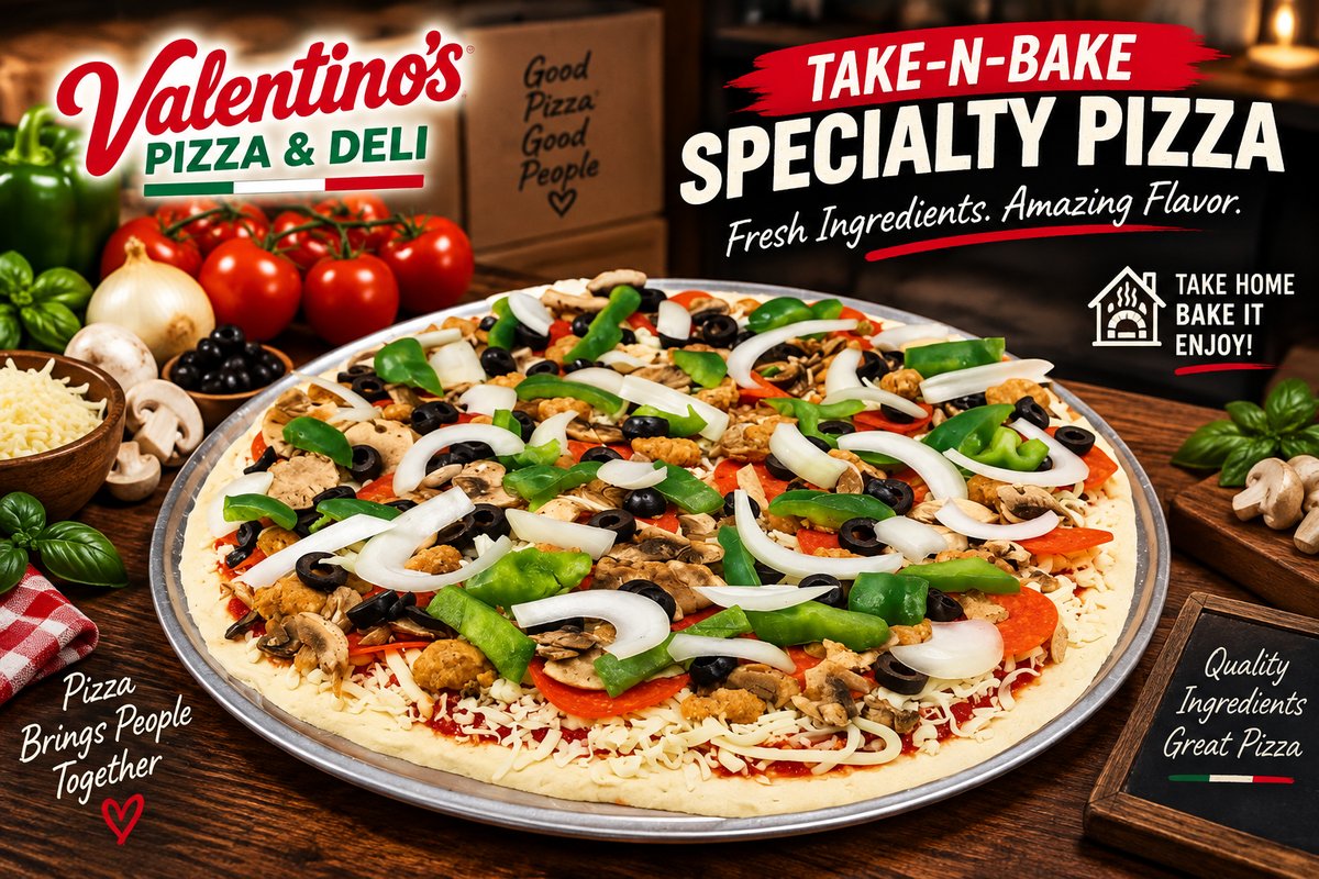 Take-n-Bake specialty pizza with a full range of toppings